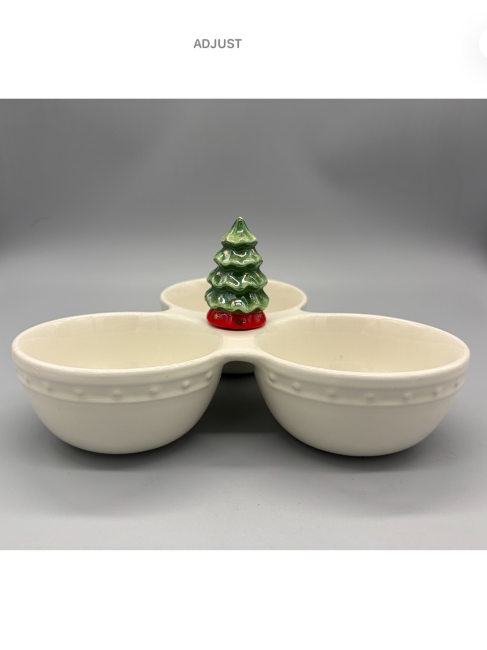 Nora Fleming Retired Pearl Dot T6 Triple Dish + O’ Tannenbaum Tree A173